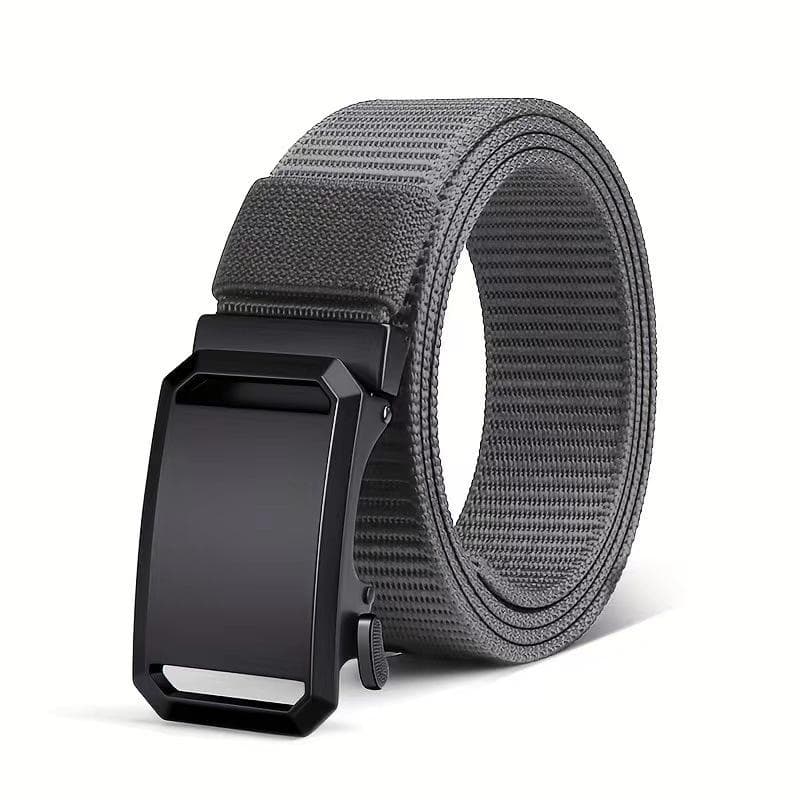Men's Sleek Black Canvas Belt with Automatic Buckle - Perfect for Jeans, Outdoor Leisure & Sports Training grey