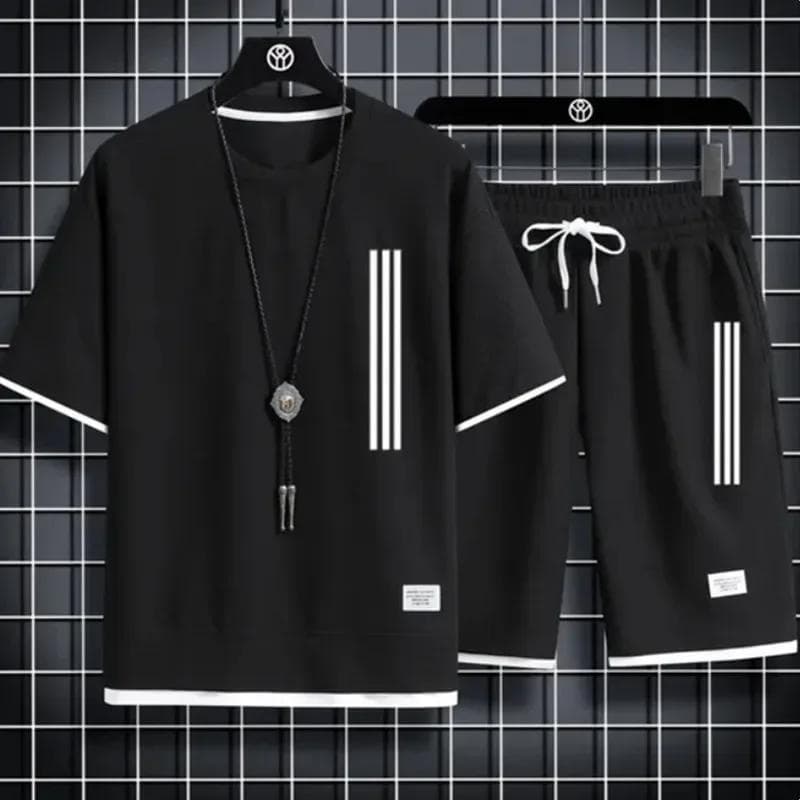 Adida New Man Tracksuits 2 Piece Short Sleeve Suits Printing T-shirt +sweatpants Sets Sutdent Casual Summer Sport Clothes M