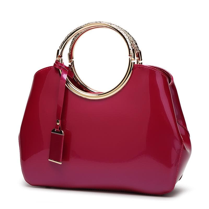 Glossy Patent Leather Shoulder Bag 2020 New Women's Bag Shiny Handbag 28cm*10.5cm*22cm rose red