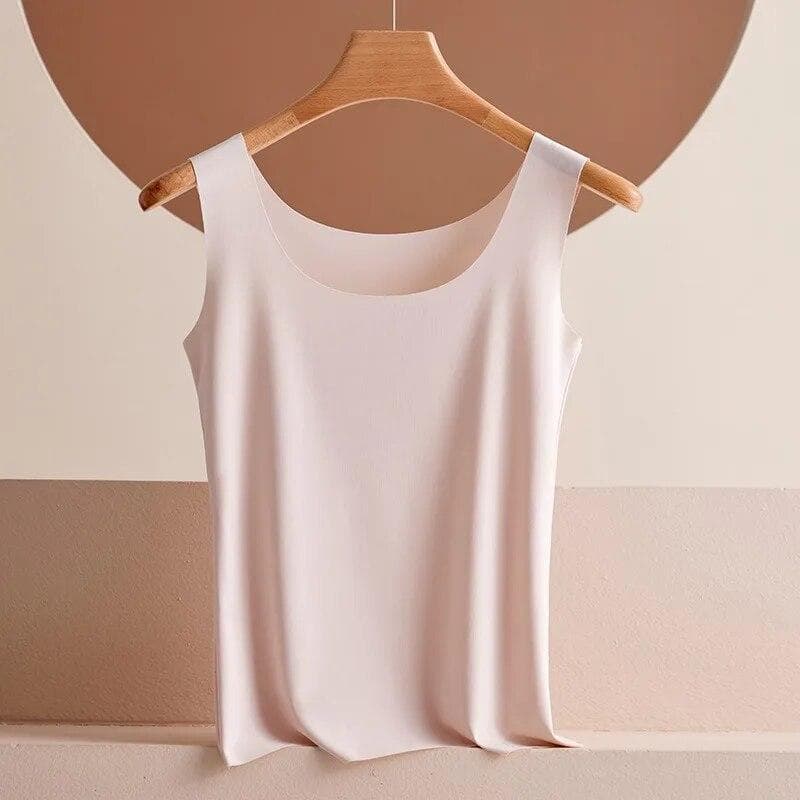 Summer Thin Seamless Ice Silk Tank Tops Women Slim Fit Sleeveless Bottoming Casual Tanks Camis Solid Office Lady Vests Top 30755 XXL pink