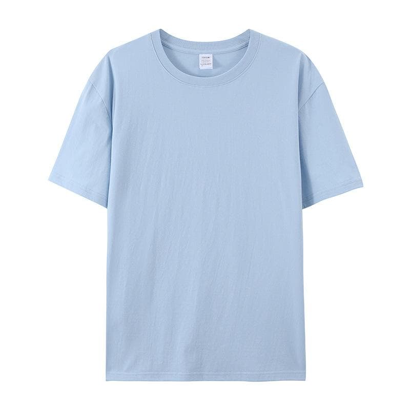 Cotton Short-sleeved T-shirt Men's Fashion Trend Black and White Clothing T-shirt Summer Men's and Women's Shirts with Pure Color Simple Match M light blue