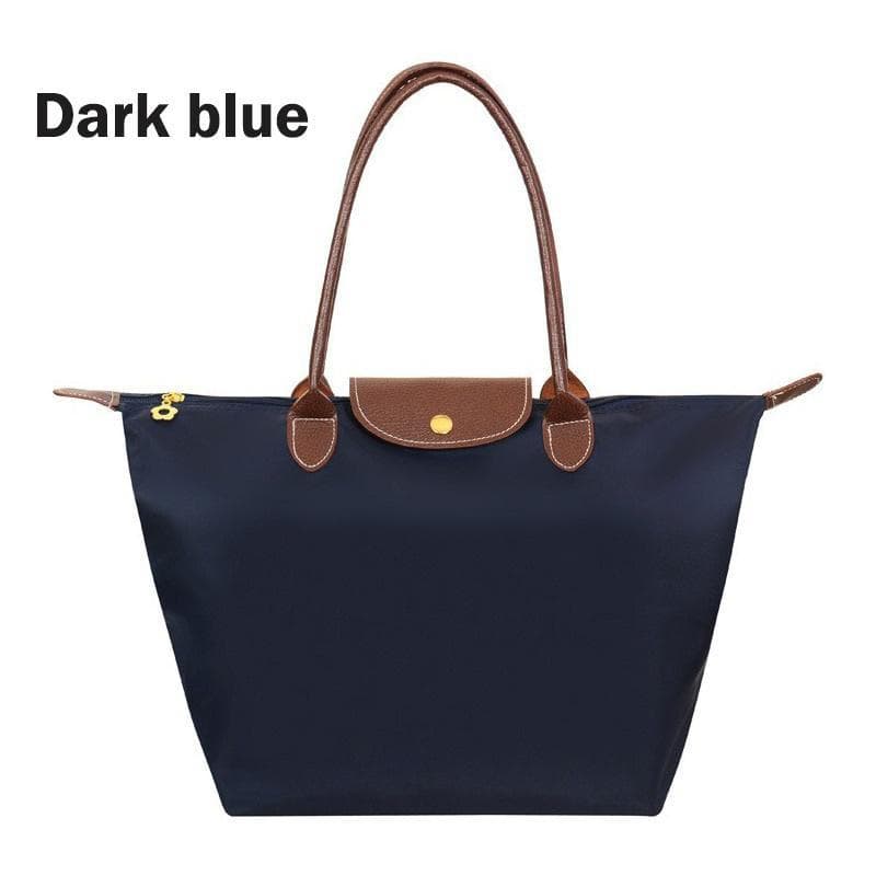 Women Tote Fashion Shopper Bag Folding Dumpling Shape Handbag Oxford Cloth Beach Storage Shoulder Bags For Female M dark blue