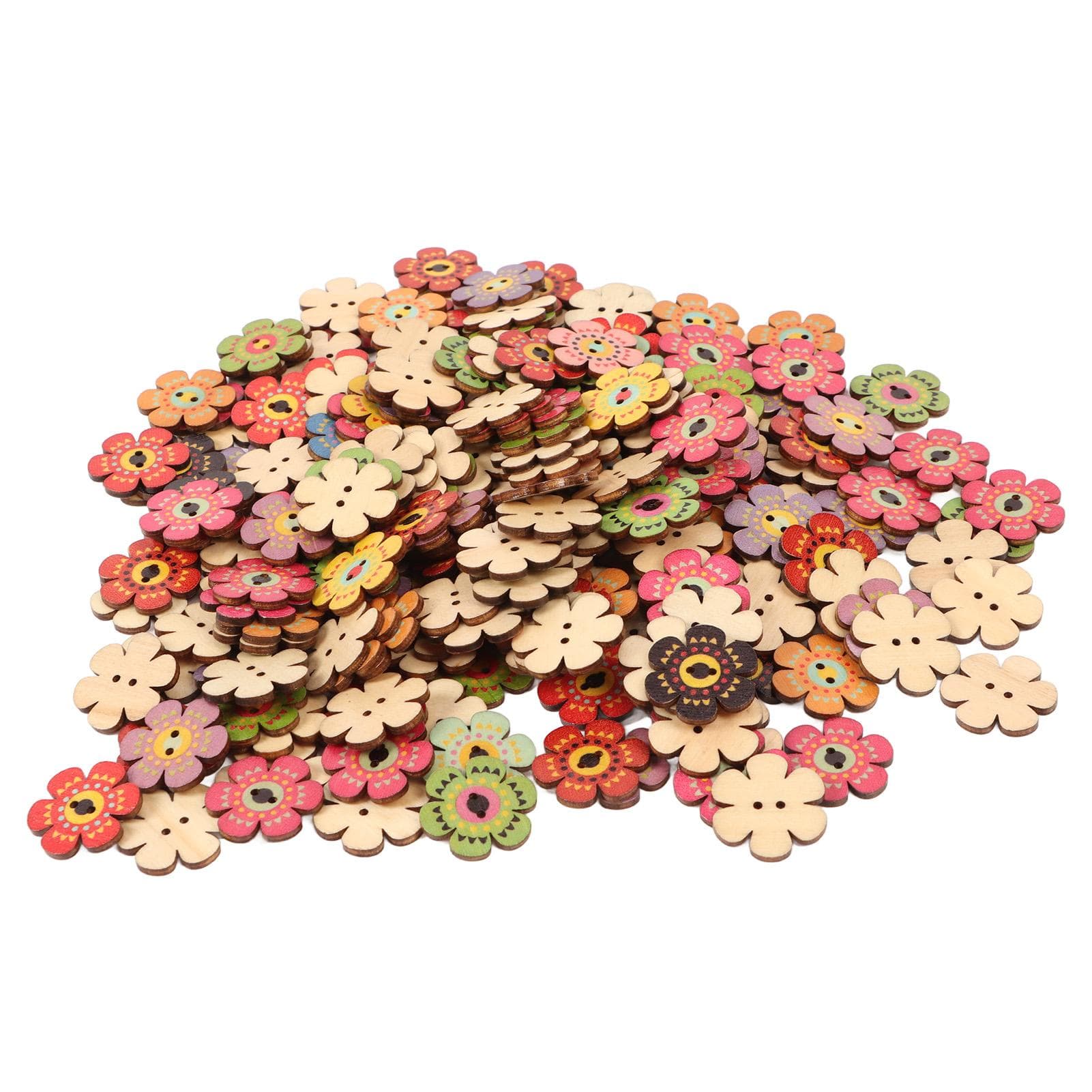 Flower Buttons Retro Rich Styles Vivid Colors Durable Wood Wide Application Craft Buttons for 200Pcs(25mm)