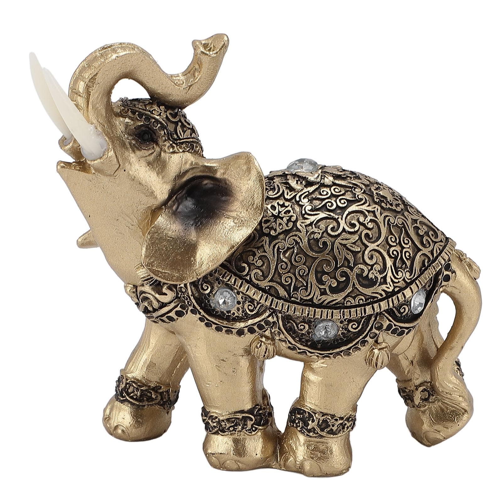 Elephant Statue Gold Good Luck Wealth Resin Elephant Sculpture for TV Cabinet Entryway Home M(315 X 180mm / 12.4 X 7.09in)