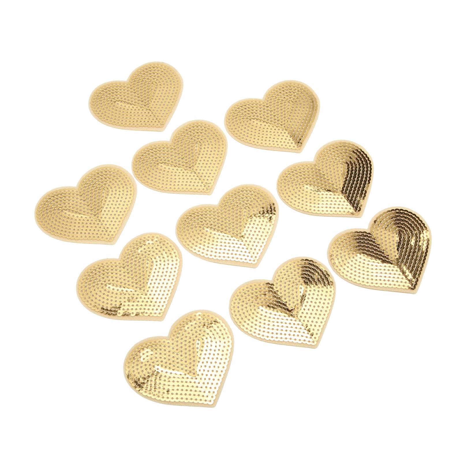 10Pcs Heart Patches Iron On Cover Blemishes Holes Gold Sequins Heart Embroidered Iron On Patch for