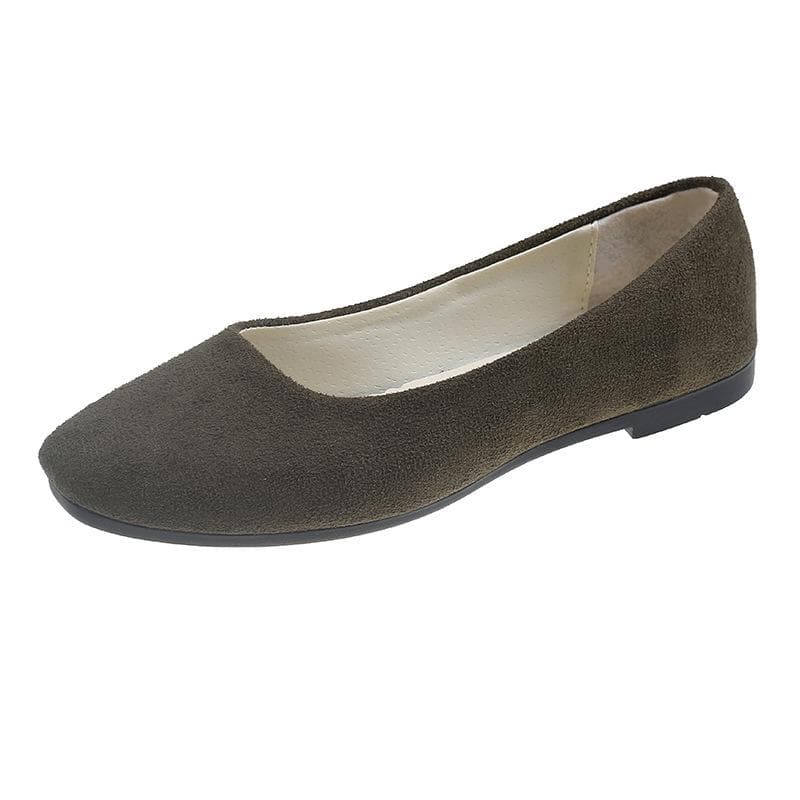 Women Girls Solid Plus Size Slip On Flat Shallow Comfort Casual Single Shoes 19 Colour 43 army green