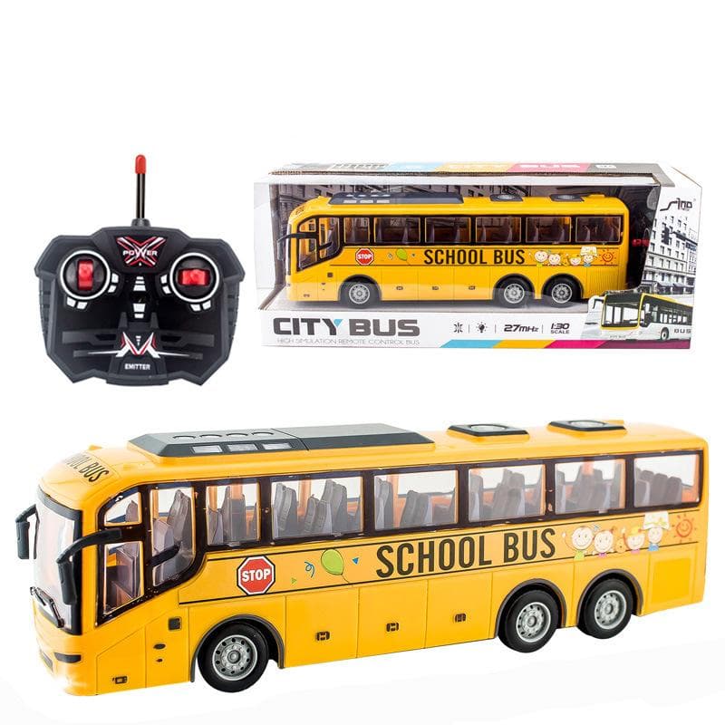 1/30 RC Bus Electric Simulation RC Car with Light Bus Model 27Mhz Radio Remote Control Machine Children's Toys Suitable for Boys Gift Collectibles yellow