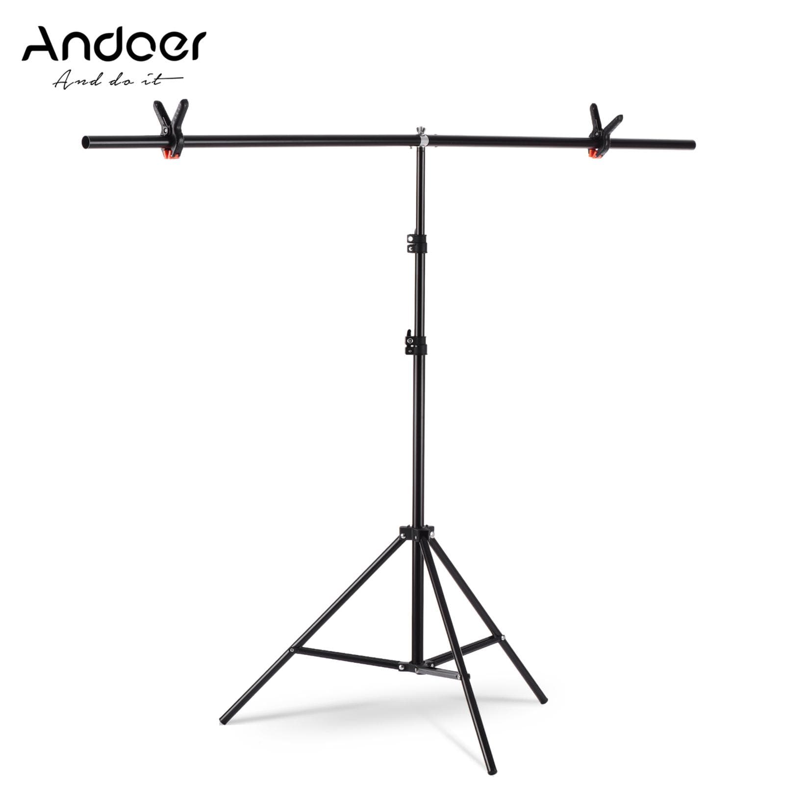 T-Shape Backdrop Stand Background Bracket Kit Aluminum Alloy Material Heavy Duty Portable Adjustable Height 1.5m black