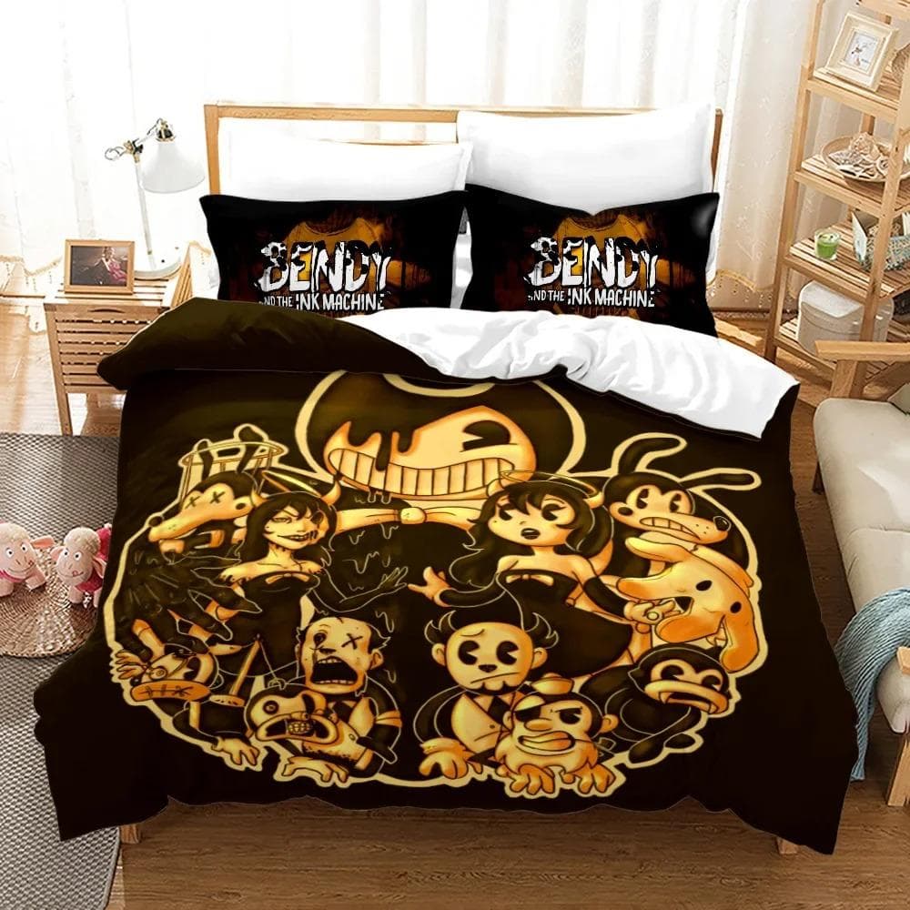 New Anime Bendy & Ink Machin Bedding Set Single Twin Full Queen King Size Bed Set Adult Kid Bedroom Duvetcover Set Home Textile EU King 240x220cm