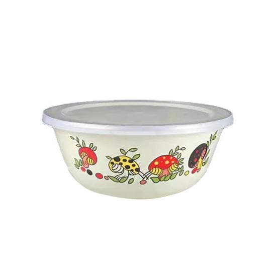 Clear Pattern Enamel Bowl with Lid Nostalgic Chinese Style Salad Bowls for Dinner 18cm Mushroom