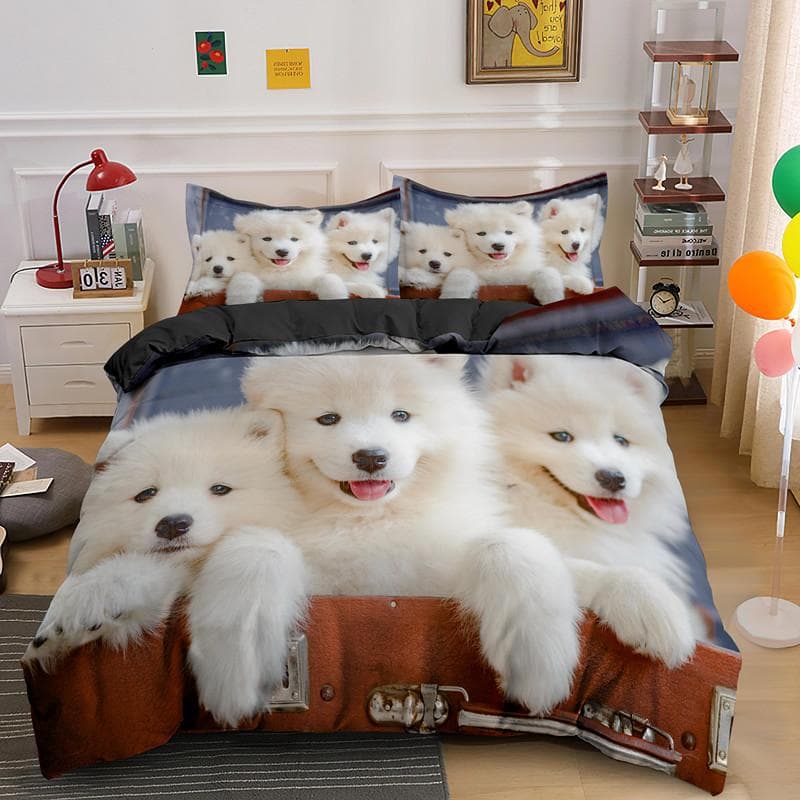 Samoyed Dog Duvet Cover King Queen Size Lovely Smile Pet Puppy Bedding Set Adults Women Cute White Animal Polyester Quilt Cover AU Queen(210x210cm)