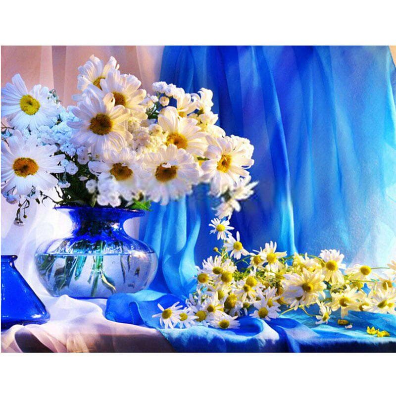 Diamond Painting Cross Stitch White Flowers Diamond Embroidery Full Square Picture 30x30CM