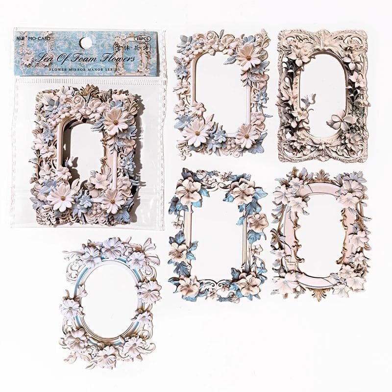 10 Pcs Hollowed Out Embossed Floral Series Decorative Paper Scrapbooking Handbook Journal Collage Aesthetic DIY Craft Supplies