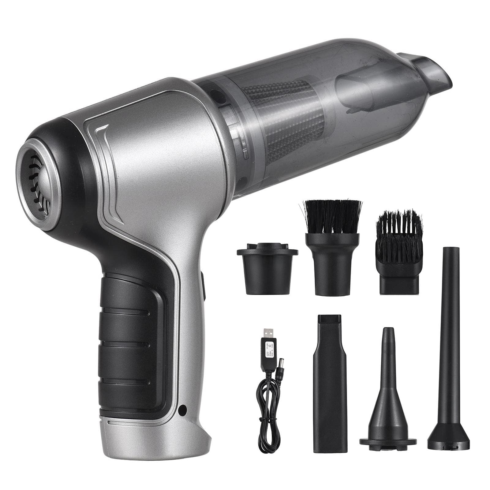 Handheld Car Vacuum Handheld Cordless Cleaner Portable Mini Air Duster & Hand Pump With 19000Pa silver