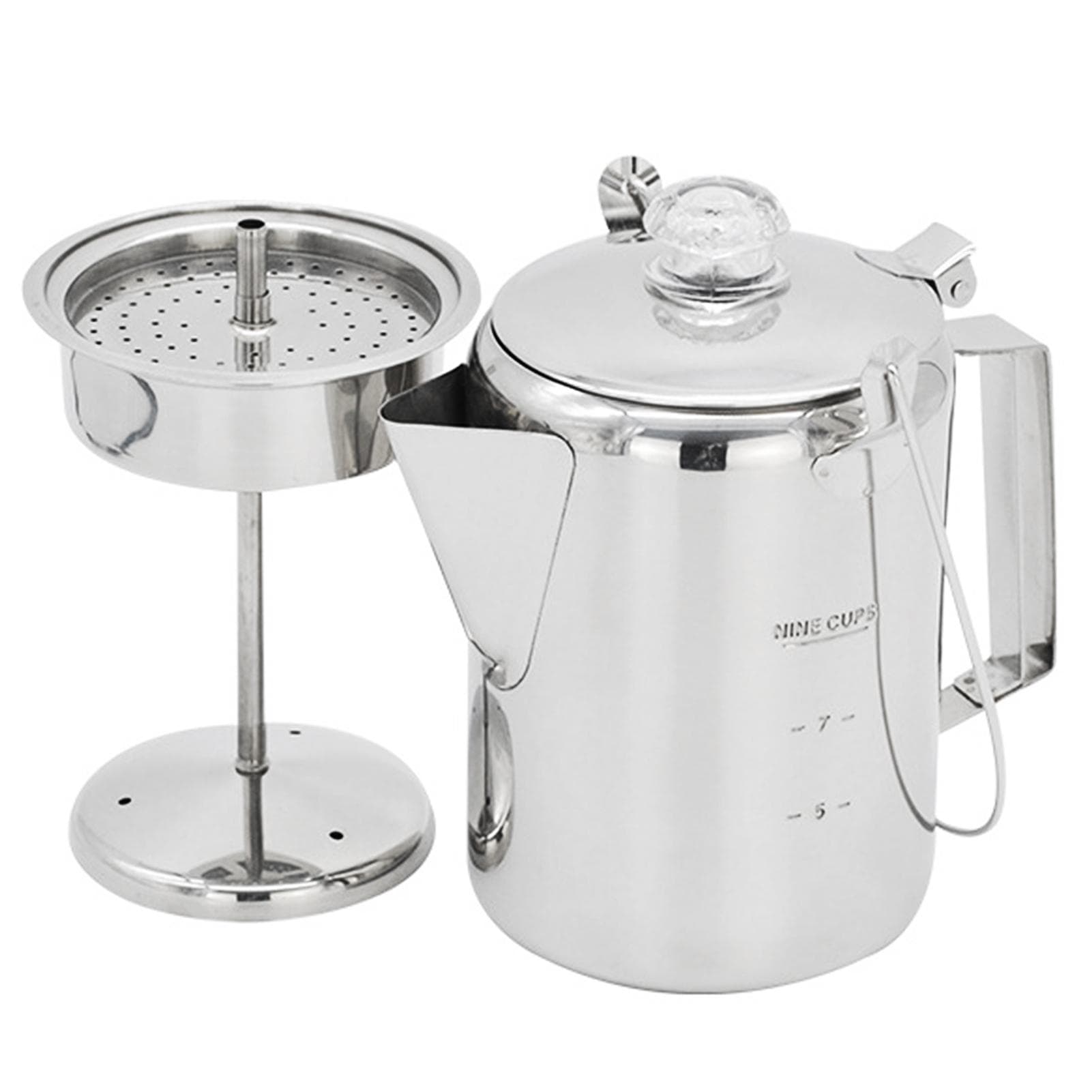 1.2L Outdoor 9 Cup Stainless Steel Percolator Coffee Pot Coffee Maker for Camping Home Kitchen 1.2L