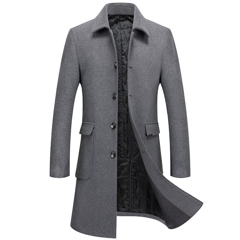 Autumn and Winter Mid-length Woolen Coat, Fashionable Stand-up Lapel, Cotton and Thickened Coat, Men's Dad Wear 4XL