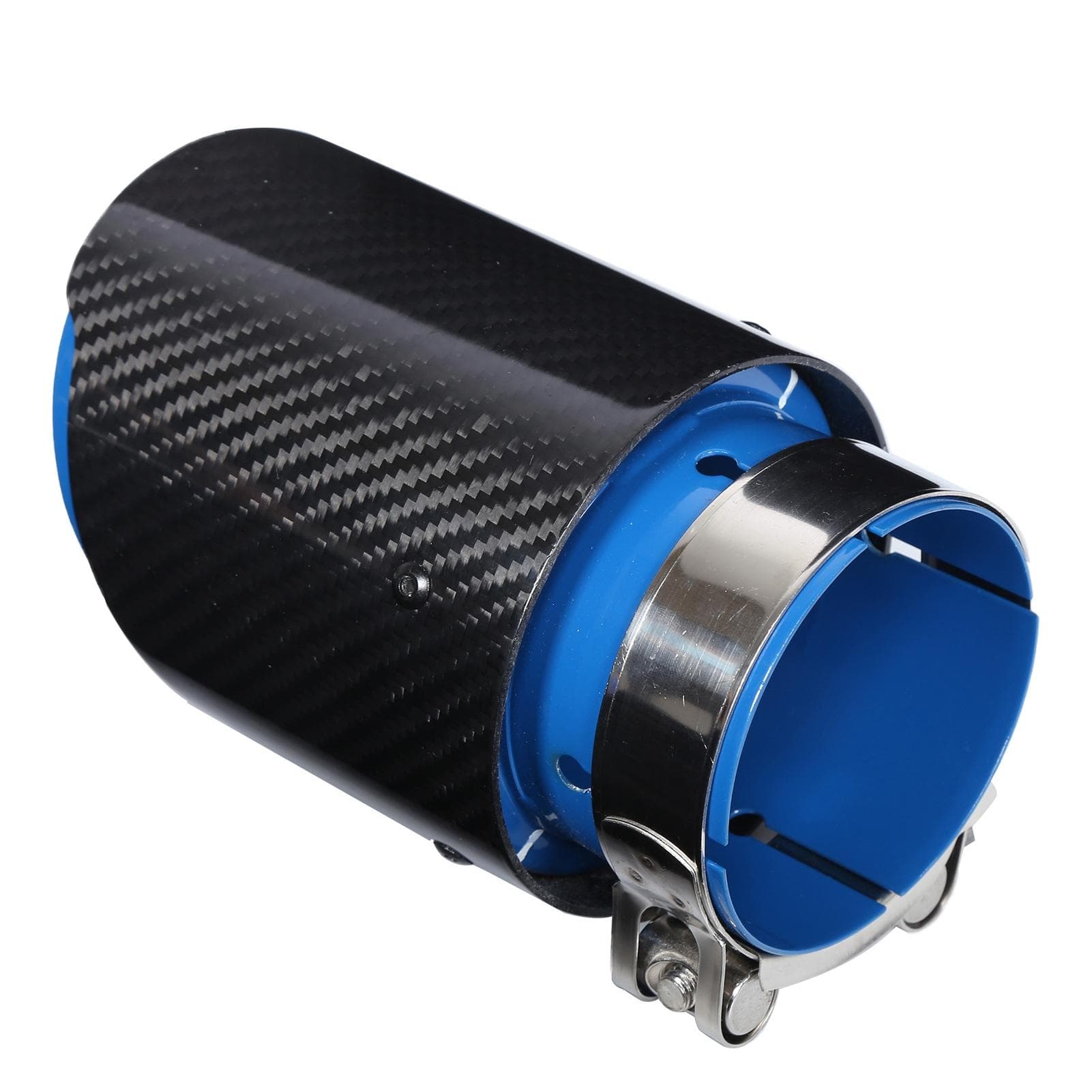 Car Exhaust Tip 80?101mm Single Outlet Straight Side Glossy Carbon Fiber Blue Stainless Steel