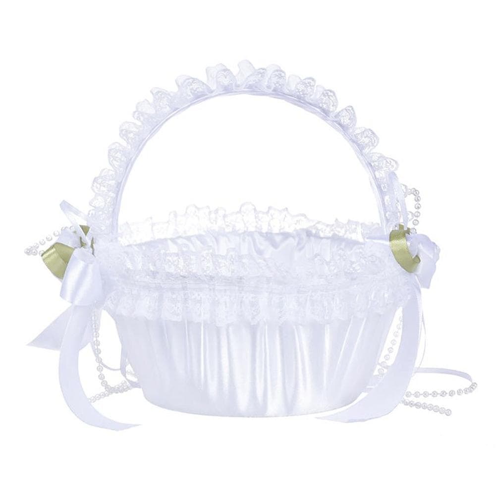 Elegant Large Wedding Flower Girl Basket with Lace Decorated