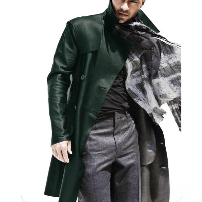 New Men's Autumn and Winter Leather Jackets Long Windbreaker Coats for Men M