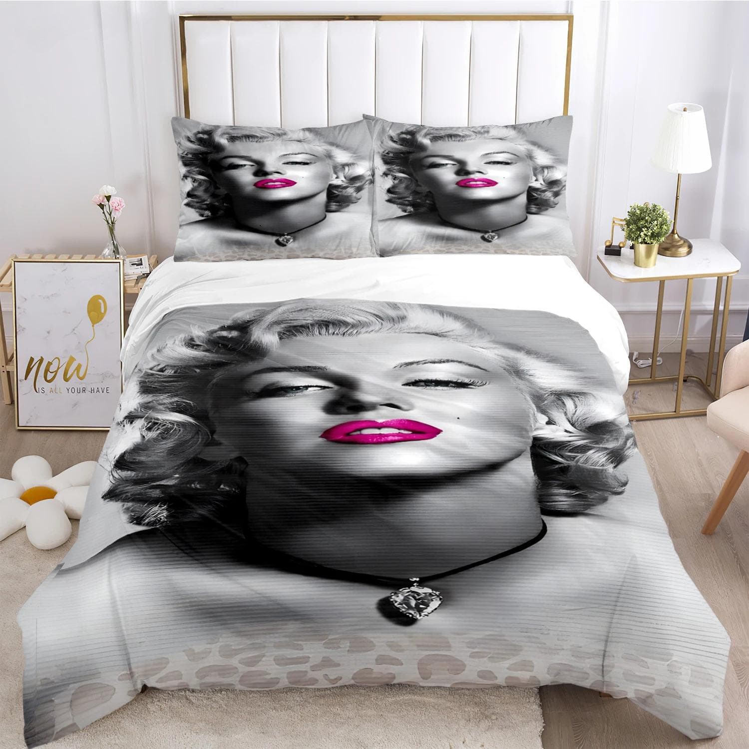 Marilyn Monroe Duvet Cover Comforter Fear Bedding sets Soft Quilt Cover and Pillowcases for Teens Boy Single/Double/Queen/King 175X220cm-3pcs