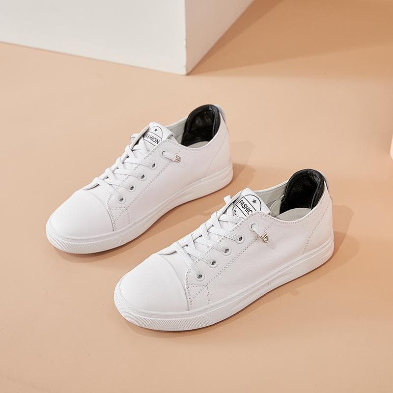 New Flat-bottomed Korean Version of The First Layer of Cowhide Leather White Shoes Women's Shoes Trendy Sports and Leisure 40