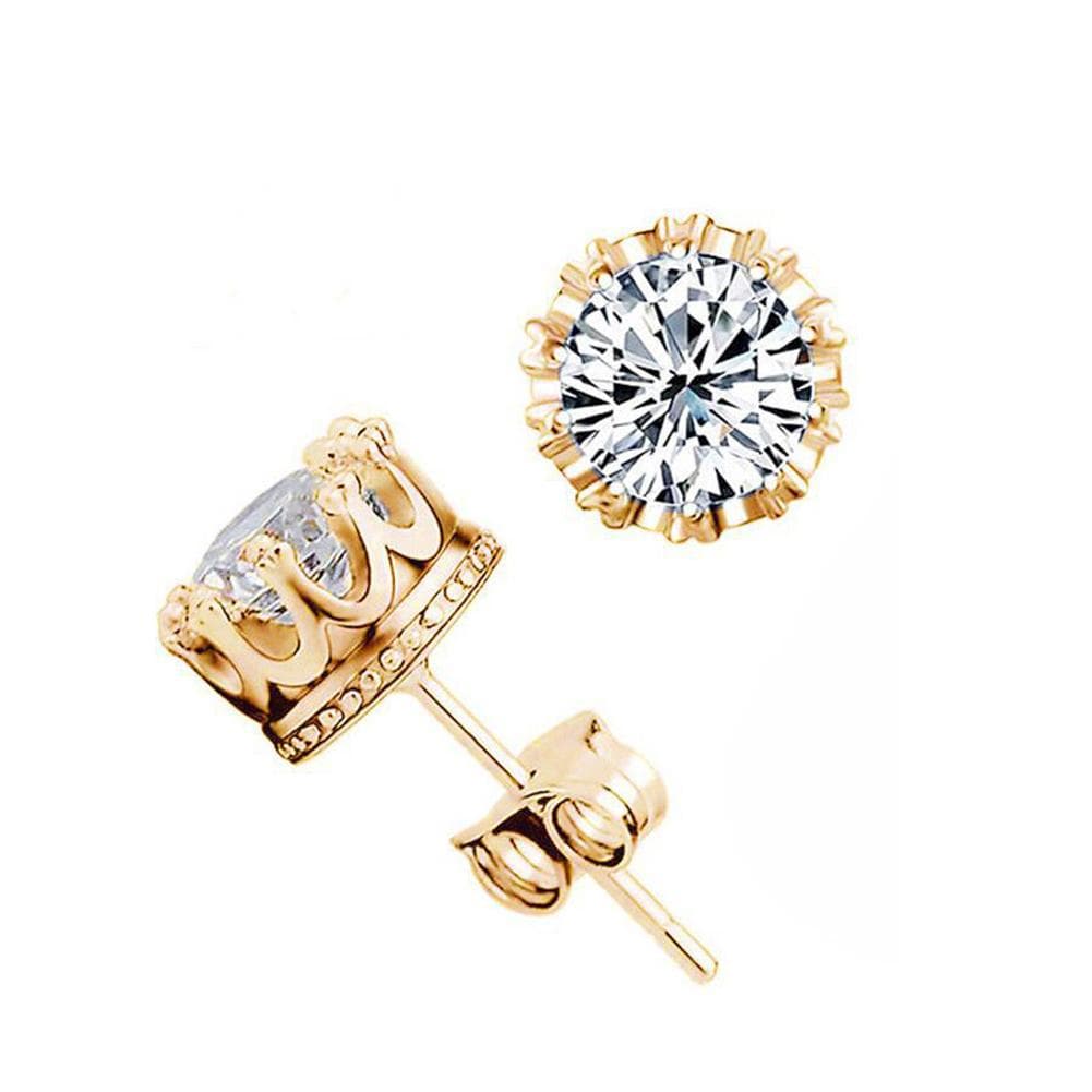 1 Pair Exquisite Classic Shining Zircon Crown Ear Studs Women Fashion Jewelry Gift gold/white