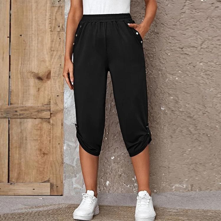 Trousers Ladies Summer New Fashion Comfort Leisure Capri Elastic Pants Women Joggers Sweatpants Basics M black