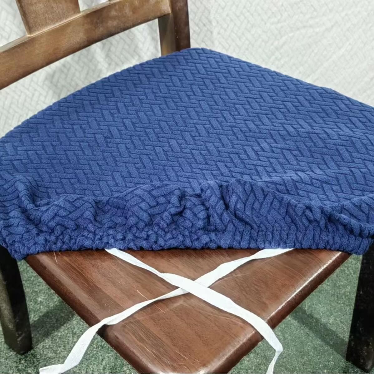 Spandex Jacquard Dining Room Chair Seat Covers,Removable Washable Elastic Cushion Covers for Upholstered Dining Chair navy blue