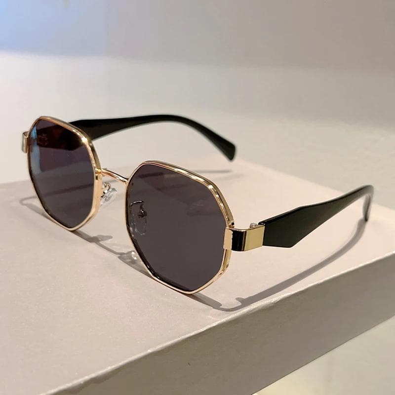 KAMMPT Vintage Polygon Sunglasses Men Women Oversized Trendy Anti-UV Shades Fashion Outdoor Sun Glasses Brand Design as picture shows