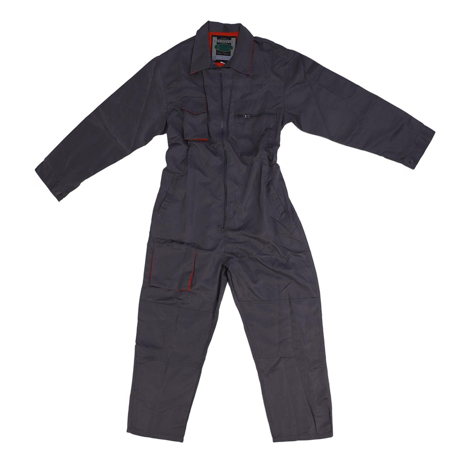 Coverall with Multi Pockets Long Sleeve Zip Front Loose Fit Dustproof Dirt Resistant Safety Work L dark brown