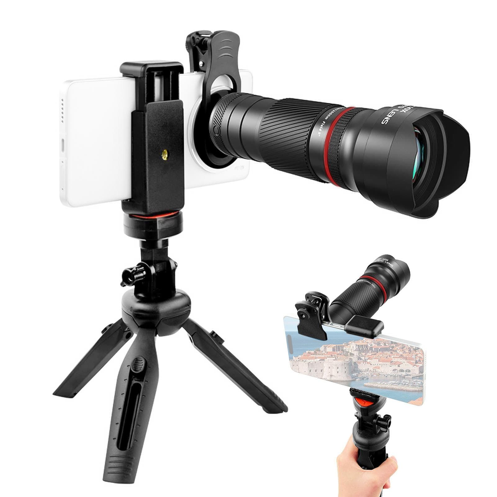40X Zoom Lens with Tripod Phone Telephoto Lens Phone Telescope Phone Camera Lens for Hiking Camping red