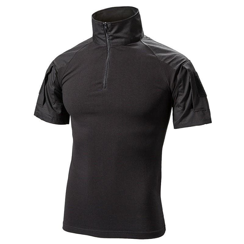 Men's Camouflage Short Sleeve Combat Military T Shirt Summer Durable Cotton Multicam Camo Tactical Shirts XXL black