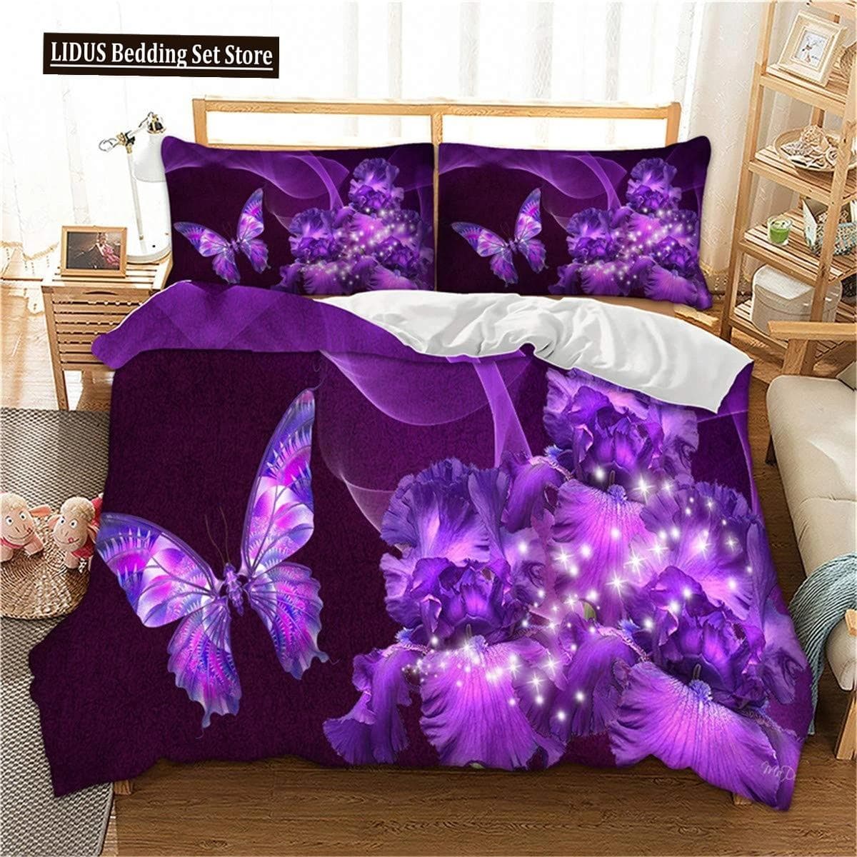 Butterfly Duvet Cover Set Full Size,Rainbow Butterfly Bedding Set For Girls,Rainbow Butterflies Comforter Cover Set,Pink Purple AU Single 140x210cm