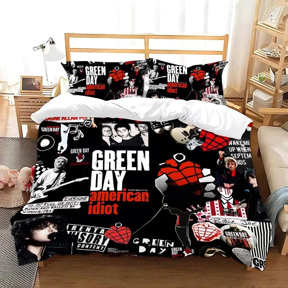 Green Day ' AMERICAN IDIOT Bedding Set Single Twin Full Queen King Size Bed Set Aldult Kid Bedroom Duvetcover Sets Bed Sheet Set 140X200cm-2pcs