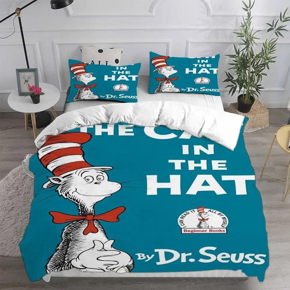 The Cat in the Hat Bedding Sets Comforter Quilt Bed Cover Duvet Cover Pillow Case Sets Kids Adult Size Home Textiles 70x133cm 2pcs