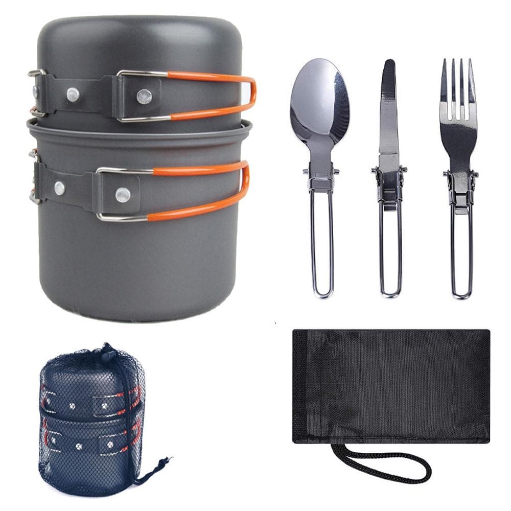Ultralight Camping Cookware Utensils outdoor tableware set Hiking Picnic Backpacking Camping Tableware Pot Pan 1-2persons orange