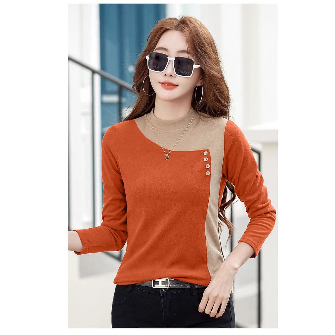 New Autumn and Winter Style Plus Size Half Turtleneck Base Shirt for Women Design Long-sleeved Top 3XL orange