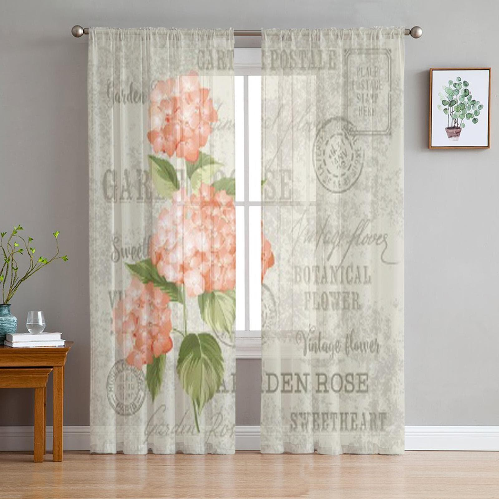 Red Flowers Design Tulle Sheer Window Curtains For Living Room The Bedroom Modern Chiffon Voile Organza Curtains Decor Drapes 135W x 114H(cm)