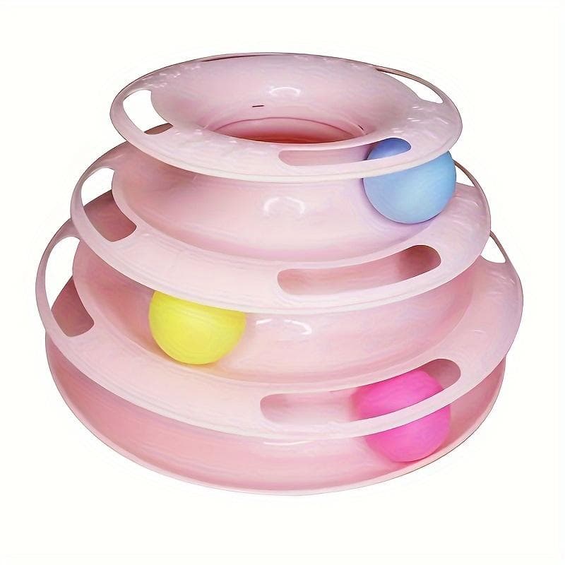 Cat Turntable Toy Educational Play Track Tower Cat Teaser Toy for Indoor Cat Interactive Supply pink