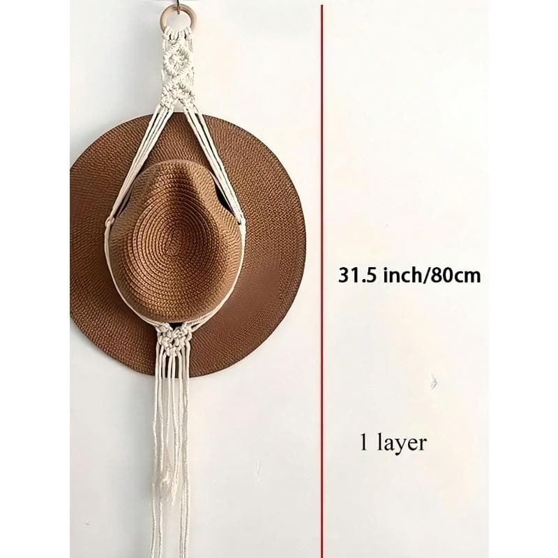 Boho Hat Hanger Cowboy Hat Rack With Tassel Modern Cap Display Hanging Organizer Hand Woven Baseball 1 layer beige