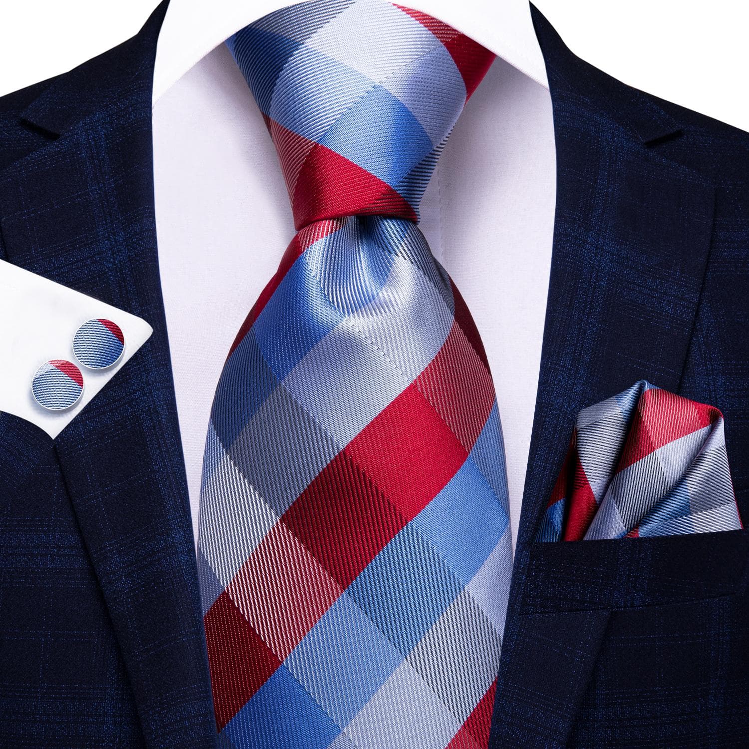 Hi-Tie Mens Accessories Silk Tie Handkerchief Cufflinks Set for Wedding Party Floral Solid Necktie N-3375