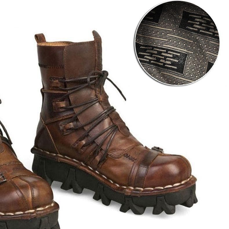 Men Genuine Leather Motorcycle Boots Desert Tactical Boots Ankle Boots Winter Shoes Military Combat Boots Skull Punk Boots 43 brown