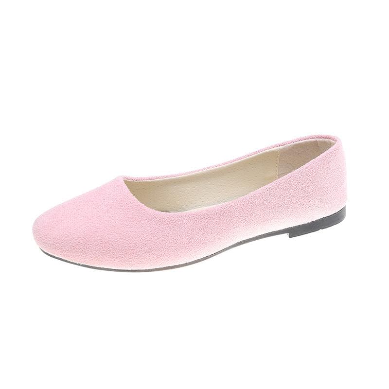 Women Girls Solid Plus Size Slip On Flat Shallow Comfort Casual Single Shoes 19 Colour 35 light pink
