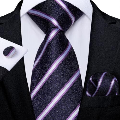DiBanGu Red Blue Gold Gray Mens Silk Stripped Woven Tie Necktie Hanky Cufflinks N-7894
