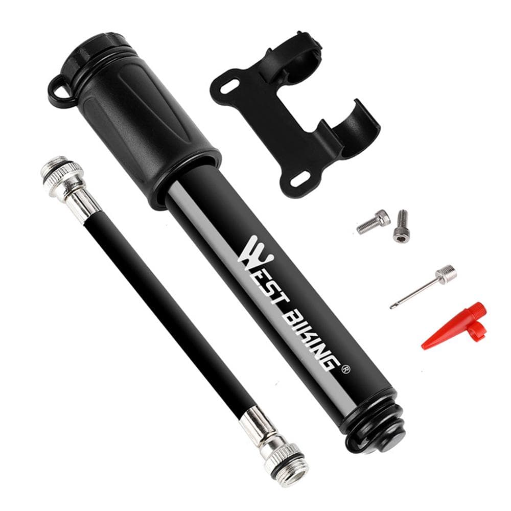 Portable Bicycle Pump Aluminum Alloy Tire Tube Mini High Pressure Hand Pump Inflator Bike Tire Pump black