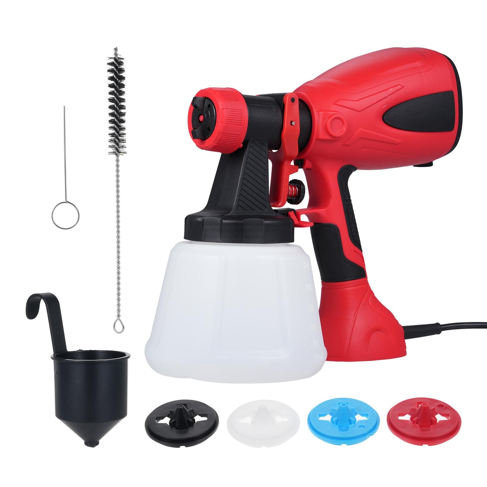 Paint Sprayer 600W Electric Spray Paint Gun 1200ml Pot 3 Spary Patterns 1.5/1.8/2.2/2.6mm Nozzles EU Plug