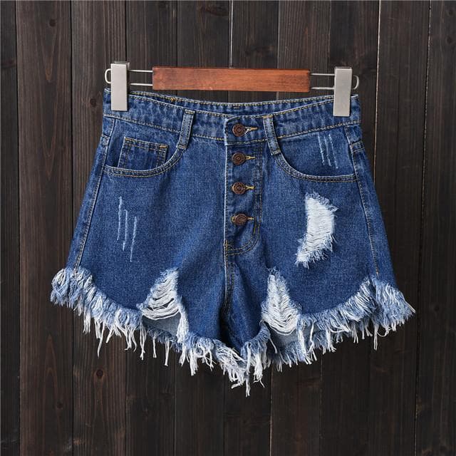 Women's Wide-leg Pants Shorts Ripped Elastic Plus Size Women's Denim Shorts Women's Plus Size Super Short Jeans S