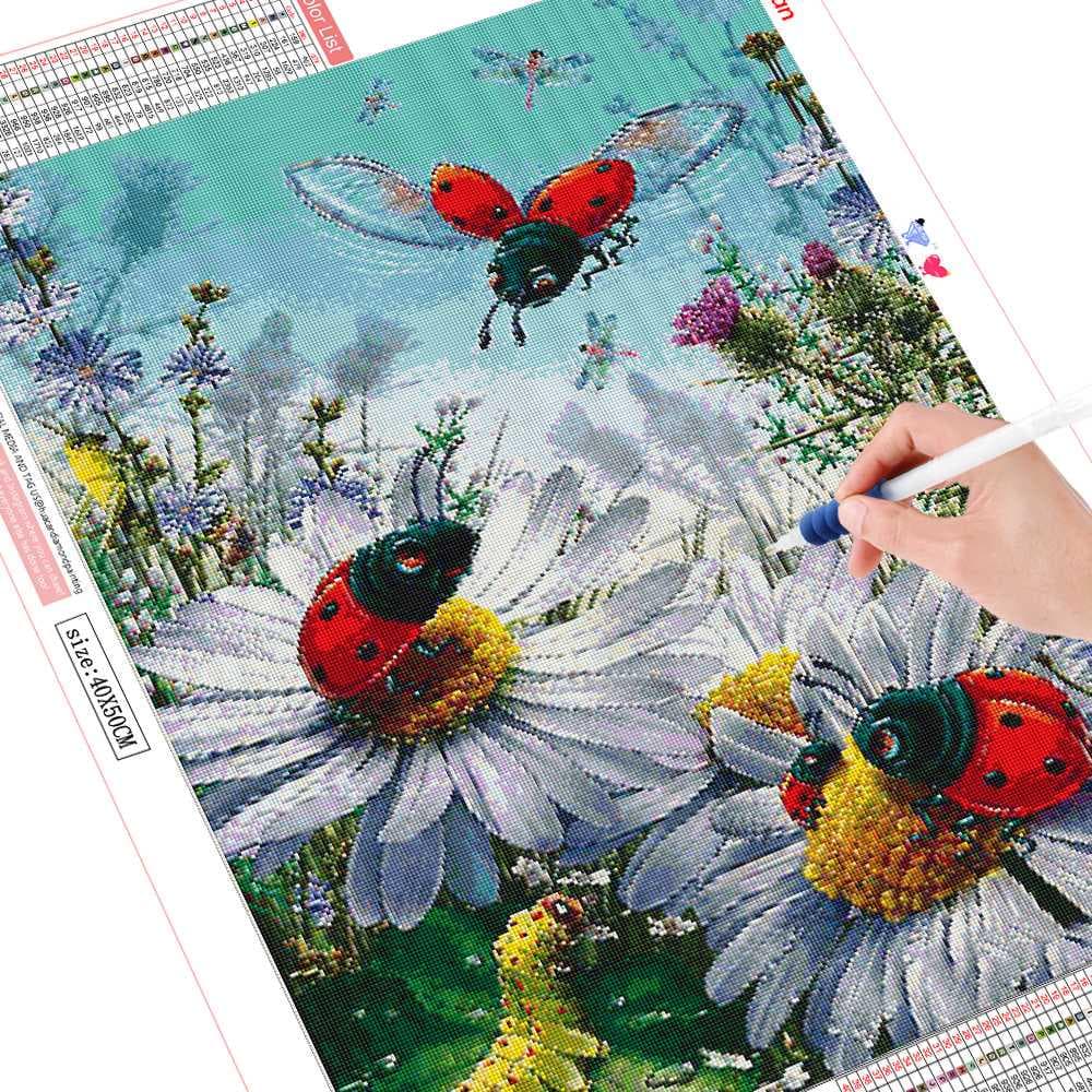 Diamond Embroidery Daisy Ladybug Home Decoration Flower Diamond Painting 20X30CM