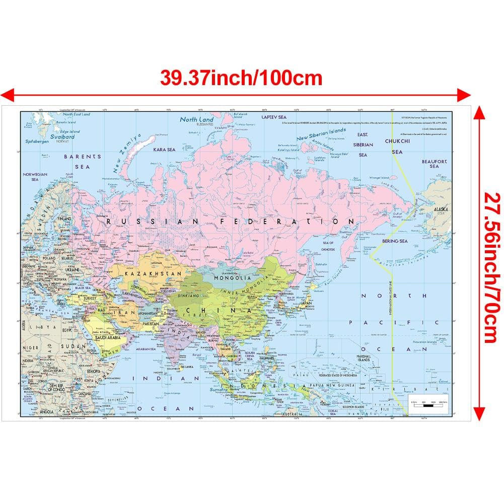 The Map of Asia, Without National Flags Series Large Map,English Version Educational Map,Home Office Decor,School Teaching Suppiles 100*70cm