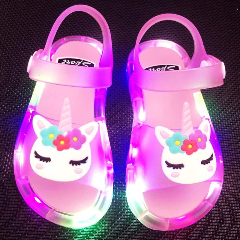 Girl slippers Children Unicorn LED Kids Slippers Baby Sandals Kids Shoes for Girl Boys Light Up Shoes Toddler 26-27# pink